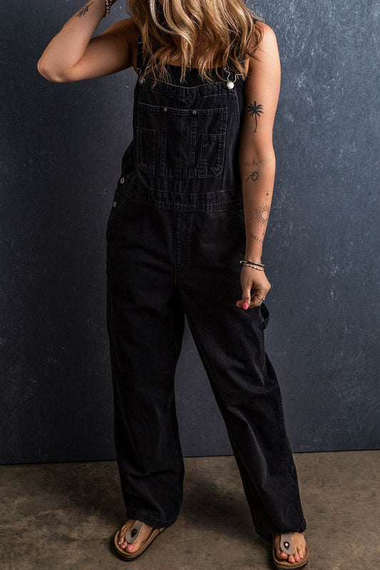 Pocketed Straight Denim Overalls - Hovatok