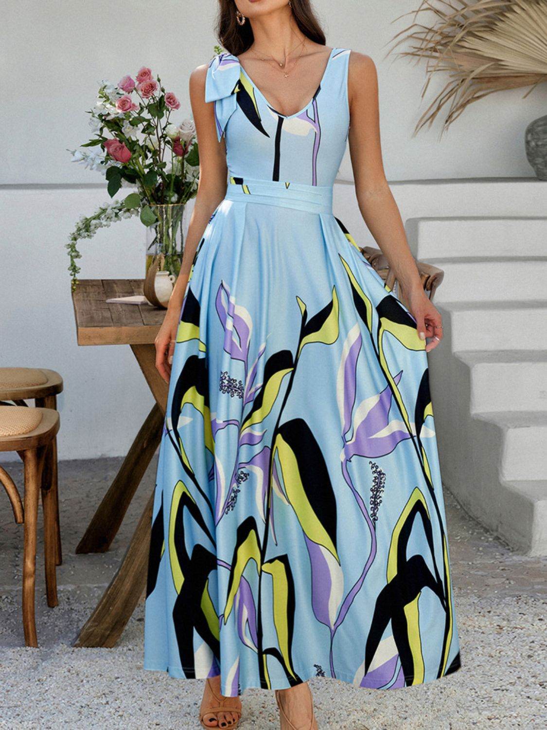 Devine Printed Sleeveless Maxi Dress - Hovatok