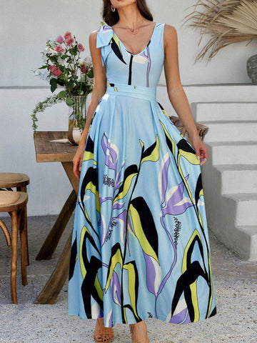 Devine Printed Sleeveless Maxi Dress - Hovatok