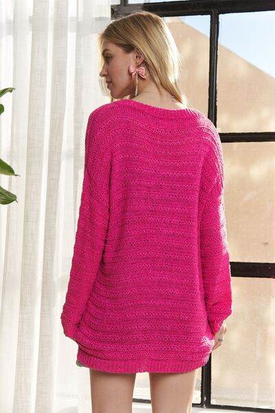 ADORA V-Neck Drop Shoulder Long Sleeve Sweater - Hovatok
