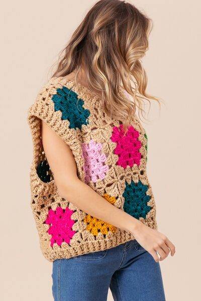 BiBi Granny Square Openwork Sweater Vest - Hovatok