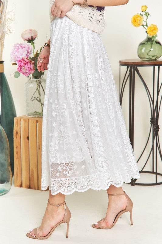 ADORA Elastic Waist Lace Midi Skirt - Hovatok