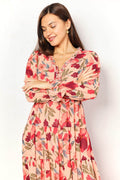 Double Take Floral Frill Trim Flounce Sleeve Plunge Maxi Dress - Hovatok