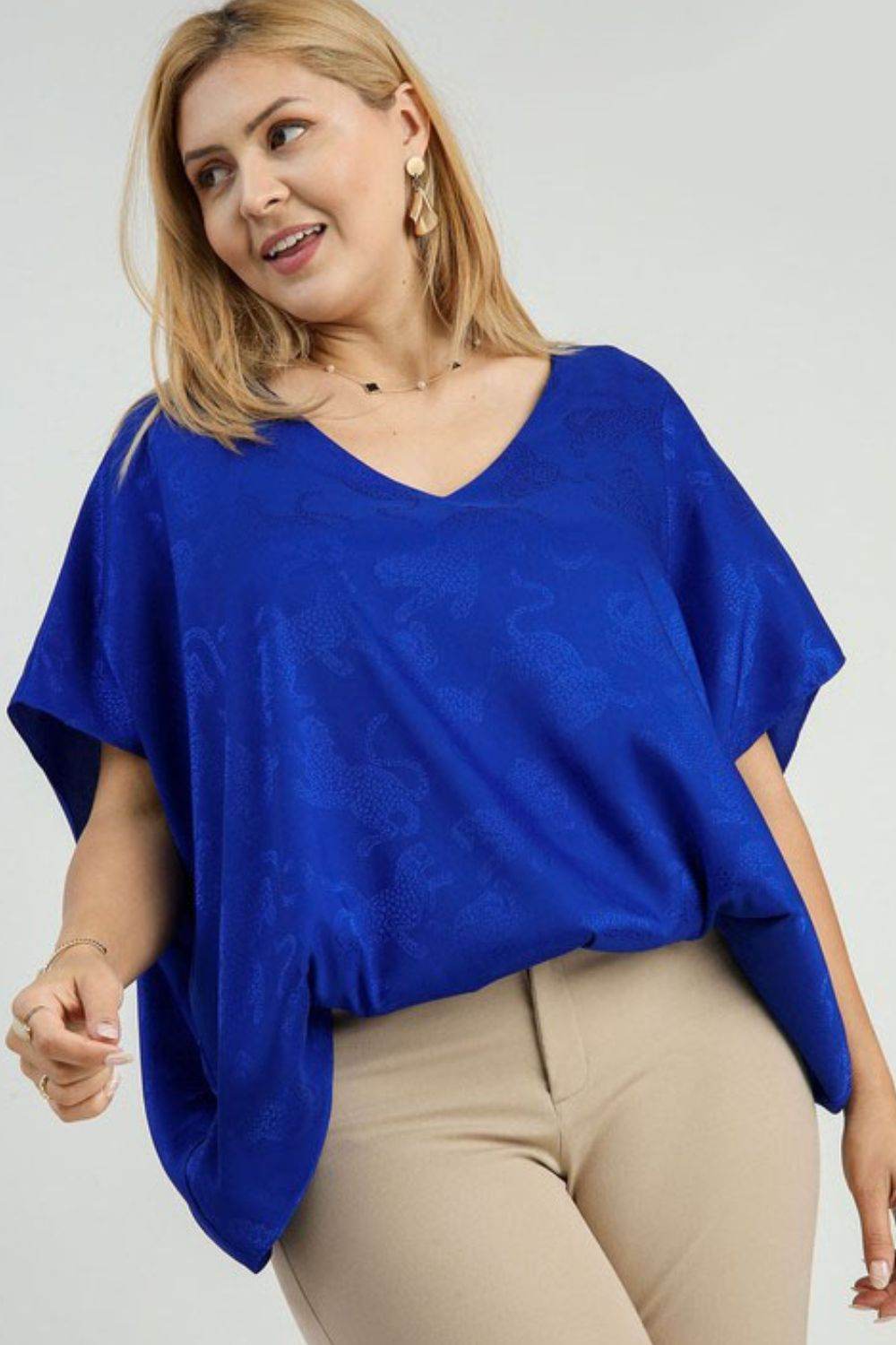 Umgee Full Size Satin Animal Print Jacquard Top Plus Size - Hovatok