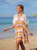 Angel Wings Cutout Striped Cover-Up with Tassel - Hovatok