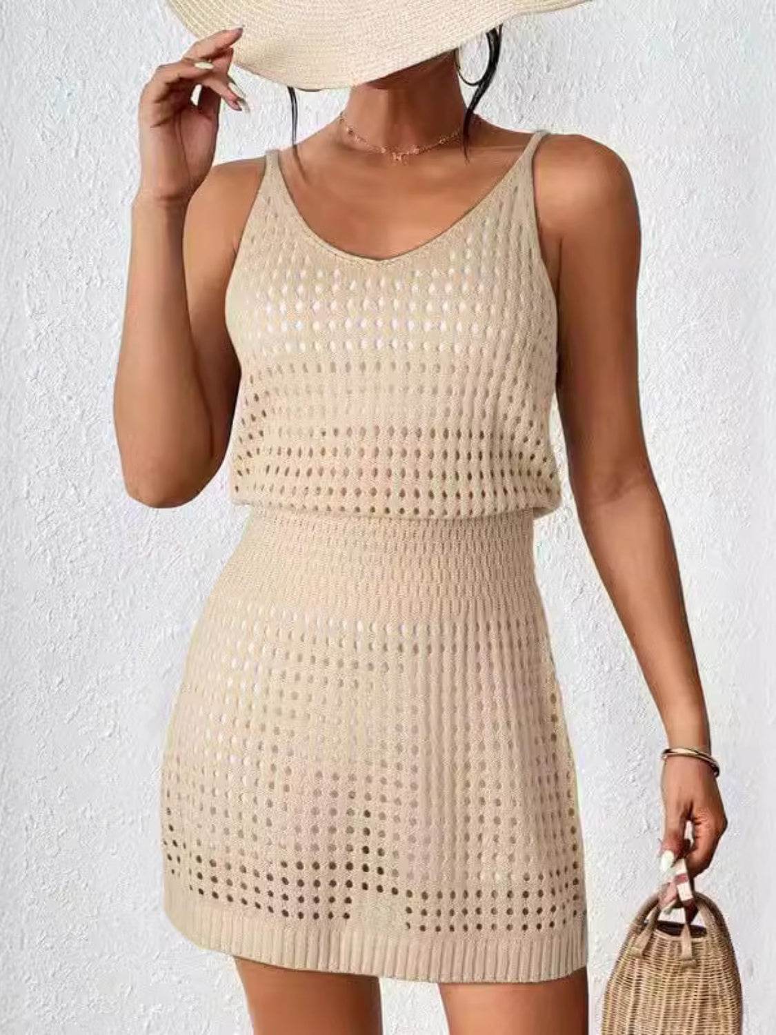 Openwork V-Neck Sleeveless Cover Up Dress - Hovatok
