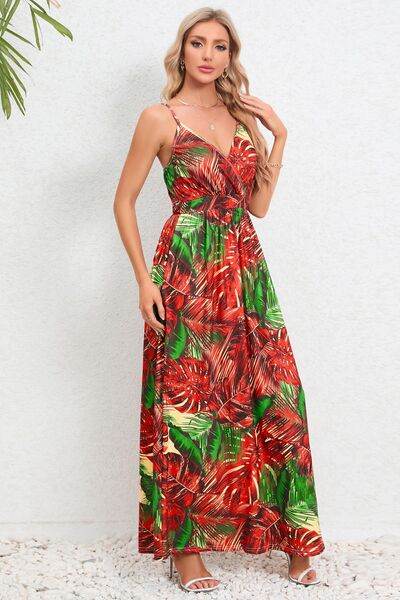 Printed Surplice Maxi Cami Dress - Hovatok