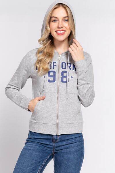 ACTIVE BASIC CALIFORNIA Zip Up Drawstring Long Sleeve Hoodie - Hovatok