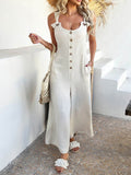 Devine Button Front Knotted Strap Wide Leg Jumpsuit - Hovatok