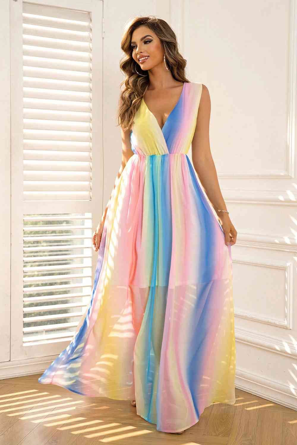 Surplice Neck Sleeveless Maxi Dress - Hovatok