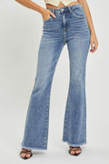 RISEN Full Size High Waist Raw Hem Flare Jeans - Hovatok