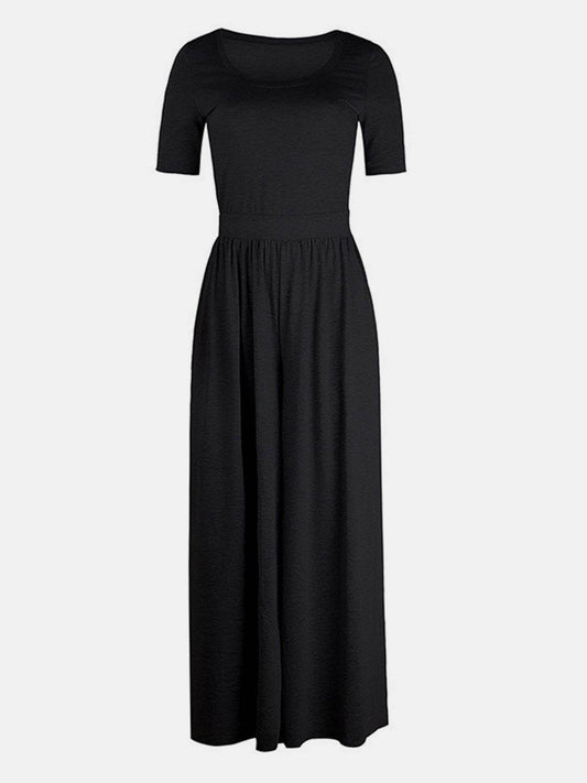 Scoop Neck Short Sleeve Jumpsuit - Hovatok