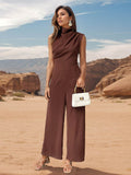 Perfee Ruched Mock Neck Sleeveless Jumpsuit - Hovatok