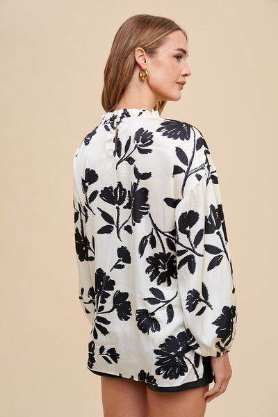 Annie Wear Frill Printed Balloon Sleeve Blouse - Hovatok