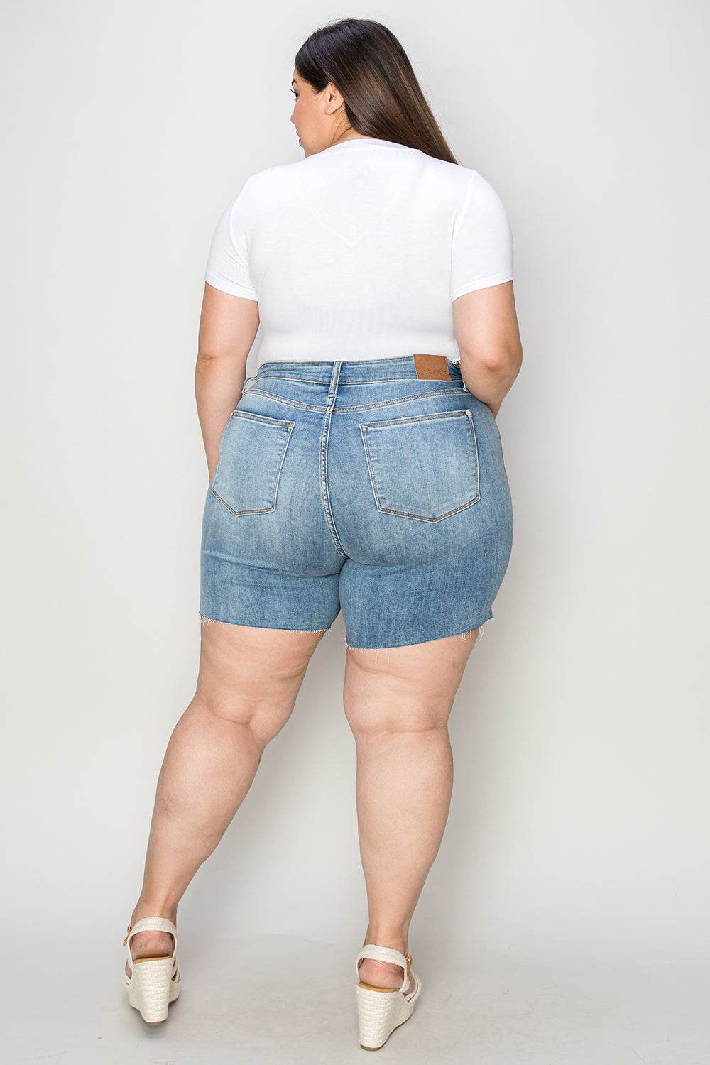 Judy Blue Full Size High Waist Raw Hem Denim Shorts - Hovatok