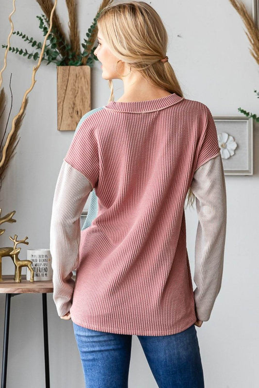 Heimish Color Block Exposed Seam Ribbed T-Shirt - Hovatok