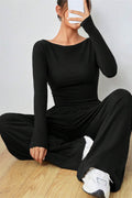 Boat Neck Long Sleeve Top and Pants Set - Hovatok
