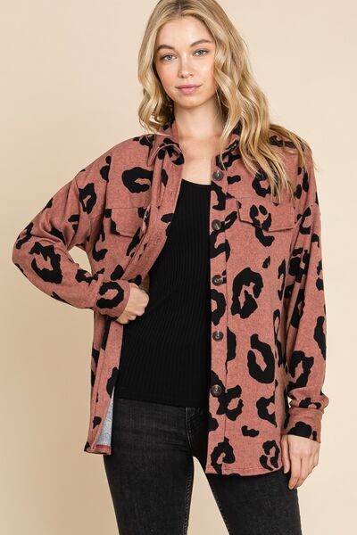 BOMBOM Animal Print Button Up Knit Shacket - Hovatok