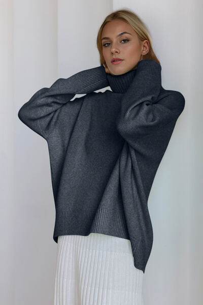 Basic Bae Turtleneck Dropped Shoulder Long Sleeve Sweater - Hovatok