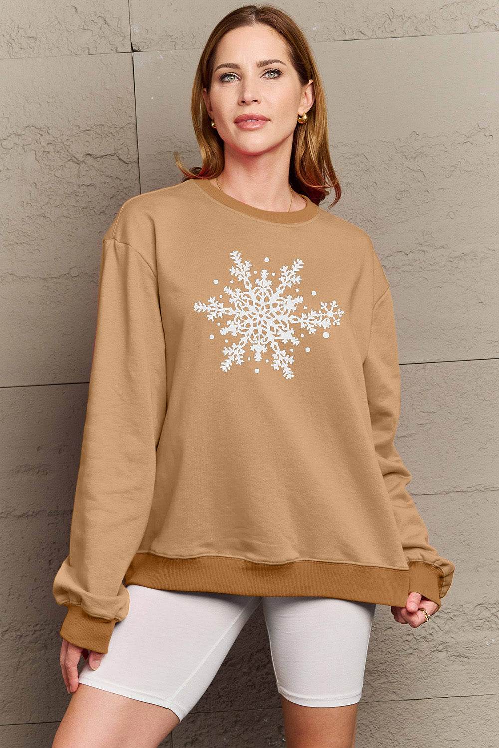 Simply Love Full Size Snowflake Graphic Sweatshirt - Hovatok
