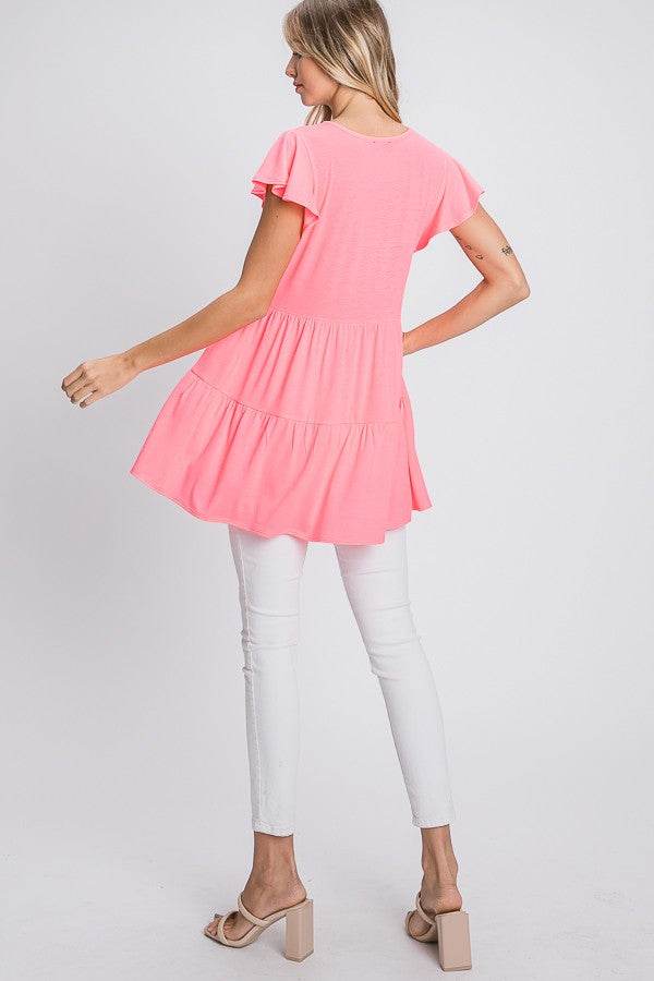 Heimish Full Size Tiered Round Neck Ruffle Sleeve Top Plus Size - Hovatok