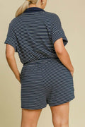 Umgee Full Size Half Zip Striped Romper Plus Size - Hovatok