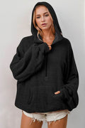 Double Take Full Size Half Zip Long Sleeve Hoodie with Kangaroo Pocket - Hovatok