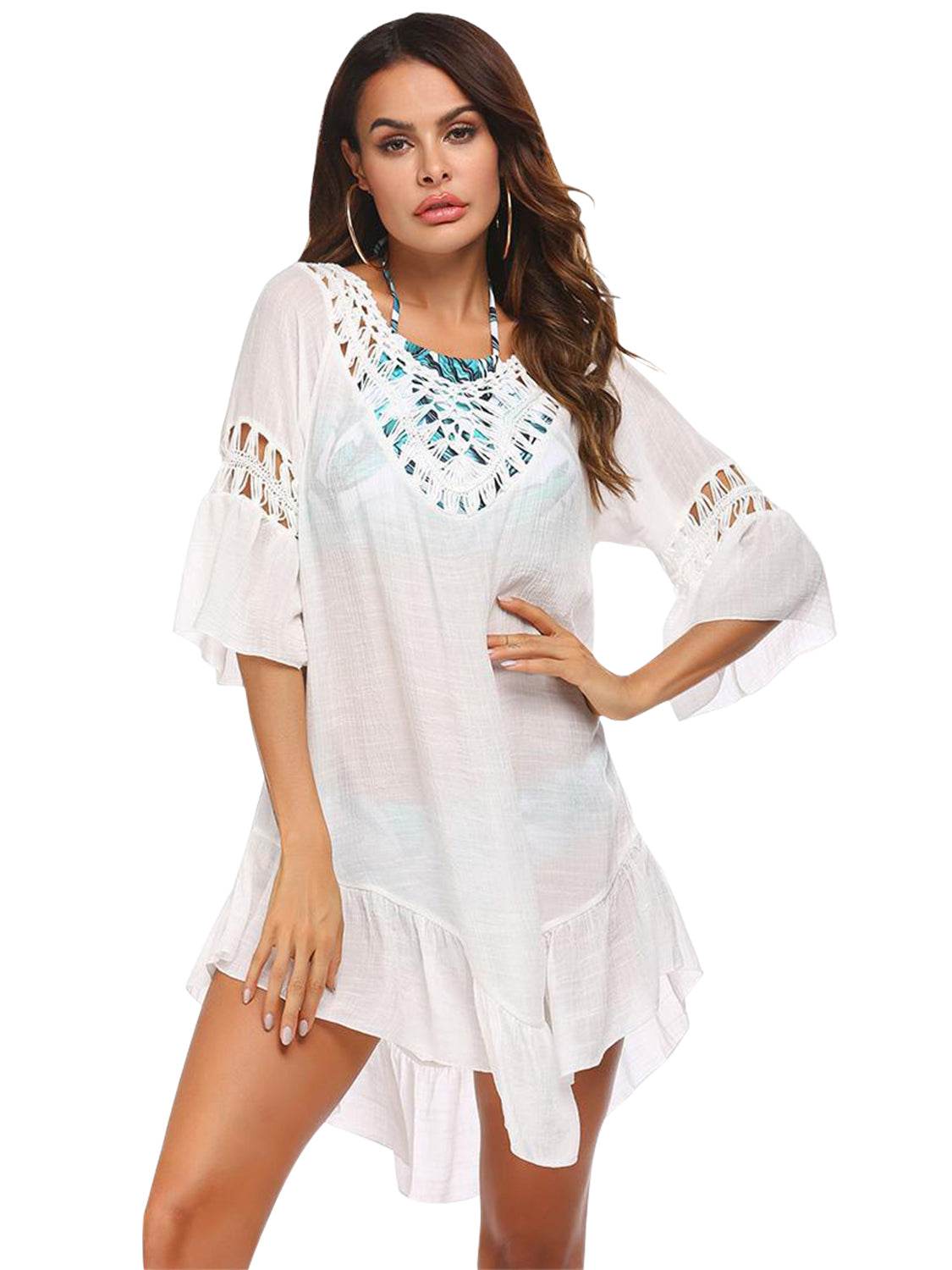 Backless Cutout Three-Quarter Sleeve Cover Up - Hovatok