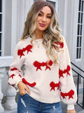 Angel Wings Bow Round Neck Dropped Shoulder Sweater - Hovatok