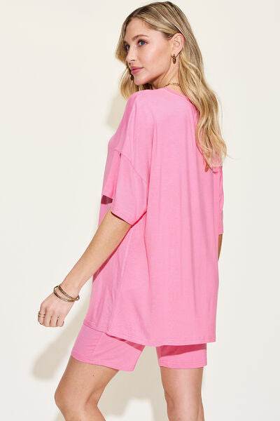 Basic Bae Full Size V-Neck Drop Shoulder T-Shirt and Shorts Set - Hovatok