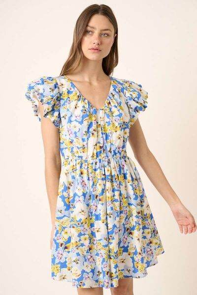 Mittoshop Floral V-Neck Cap Sleeve Mini Dress - Hovatok