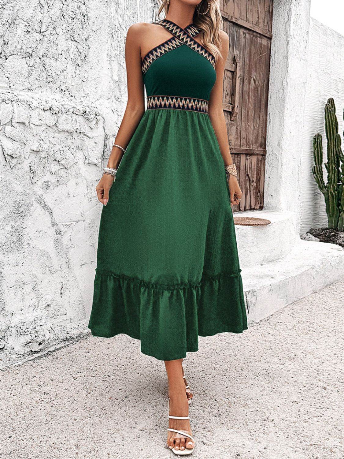 Devine Ruffled Slit Sleeveless Midi Dress - Hovatok