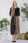 Celeste Full Size Multi Pattern Front Tie Midi Dress Plus Size - Hovatok