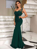 Rhinestone One-Shoulder Formal Dress - Hovatok