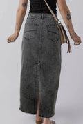 Raw Hem Midi Denim Skirt with Pockets - Hovatok