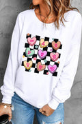 Valentine's Day Checkered Heart Long Sleeve Sweatshirt - Hovatok