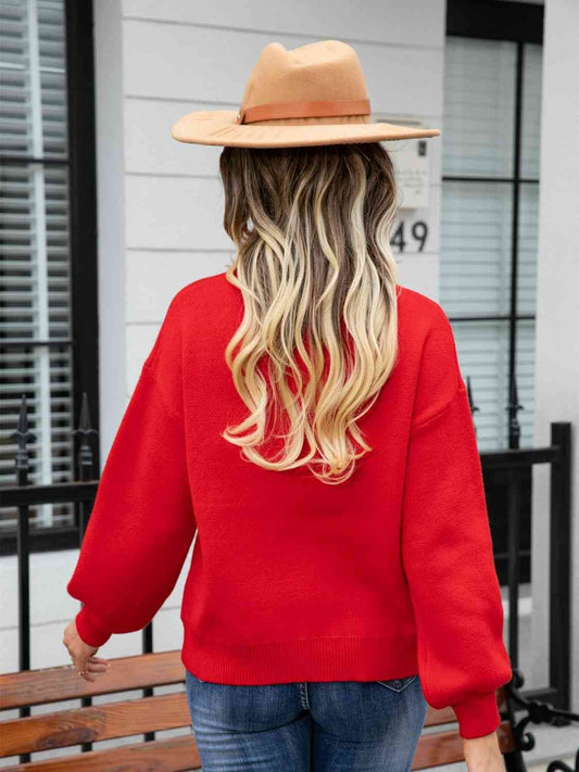 Angel Wings Heart Graphic Round Neck Sweater - Hovatok