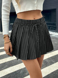 Tied Striped Pleated Skirt - Hovatok