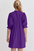 Oh Frill Notched Puff Sleeve Babydoll Mini Dress - Hovatok