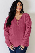 Basic Bae Full Size Ribbed Half Button Long Sleeve T-Shirt - Hovatok