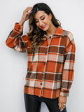 Shiny Plaid Button Up Collared Neck Jacket - Hovatok