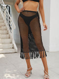 Fringe Openwork High Waist Swim Skirt - Hovatok