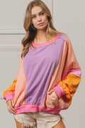 BiBi Color Block Exposed Seam Sweatshirt with Pockets - Hovatok