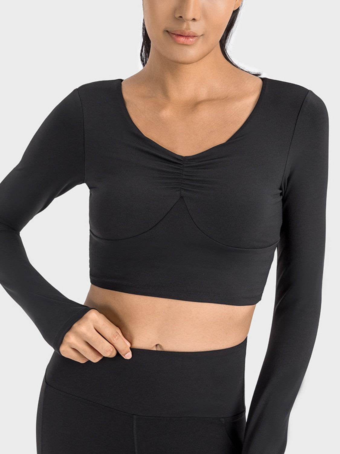 Millennia Ruched Cropped Long Sleeve Sports Top - Hovatok
