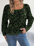 Leopard Buttoned Square Neck Sweater - Hovatok