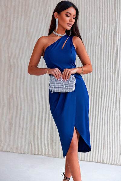 Ruched Cutout Single Shoulder Dress - Hovatok