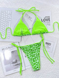 Leopard Print Halter Neck Tie Side Bikini Set - Hovatok