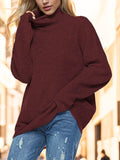 Turtleneck Drop Shoulder Long Sleeve Sweater - Hovatok