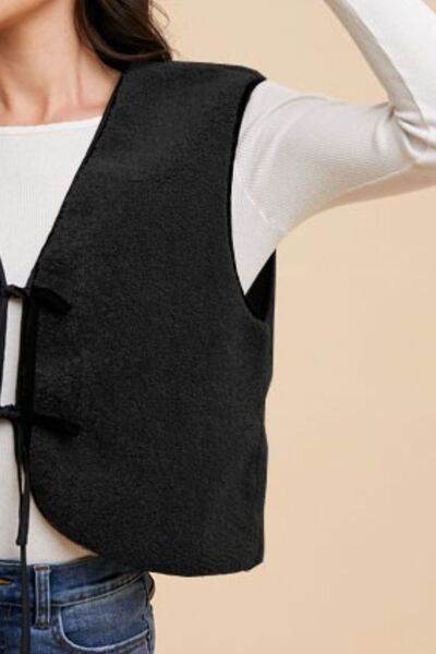 Annie Wear V-Neck Tie Detail Vest Coat - Hovatok