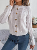 Cable-Knit Buttoned Round Neck Sweater - Hovatok